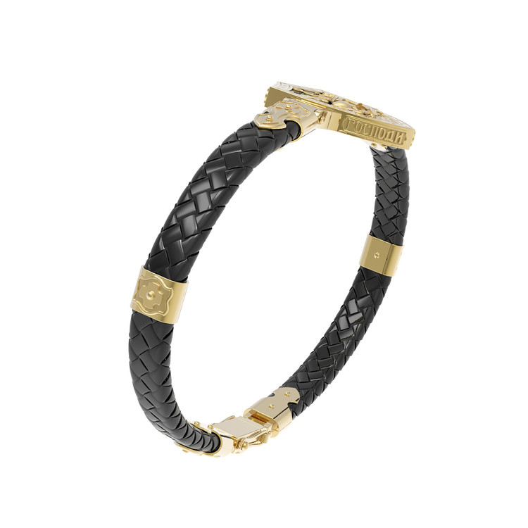 Браслет из лимонного золота c шнурком и ониксом