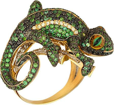 Кольцо из лимонного золота c эмаль и фианитом