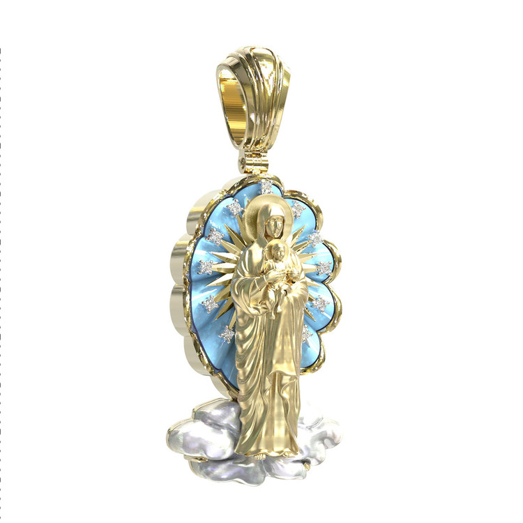 Образок из лимонного золота c бриллиантами, бирюзой и перламутром