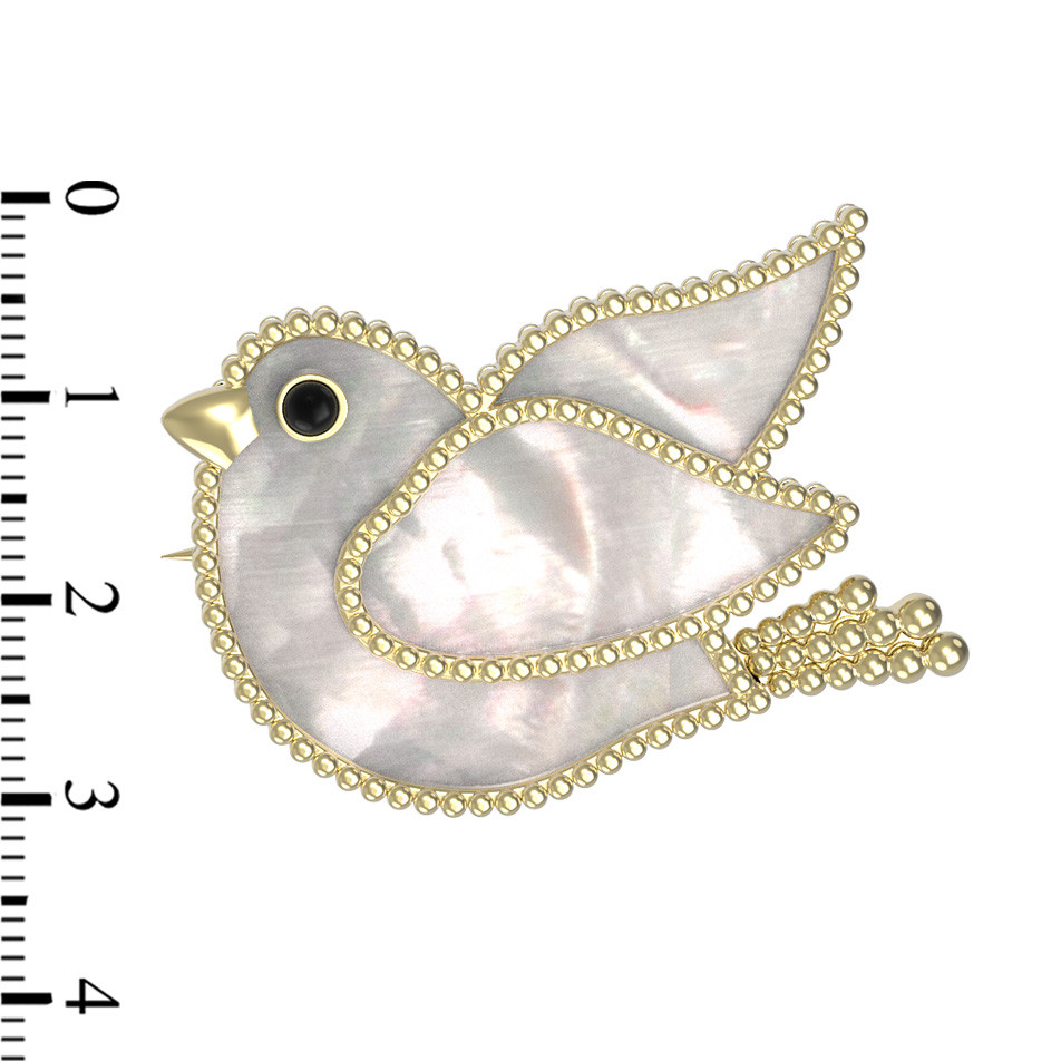 Брошь из лимонного золота c эмаль и перламутром