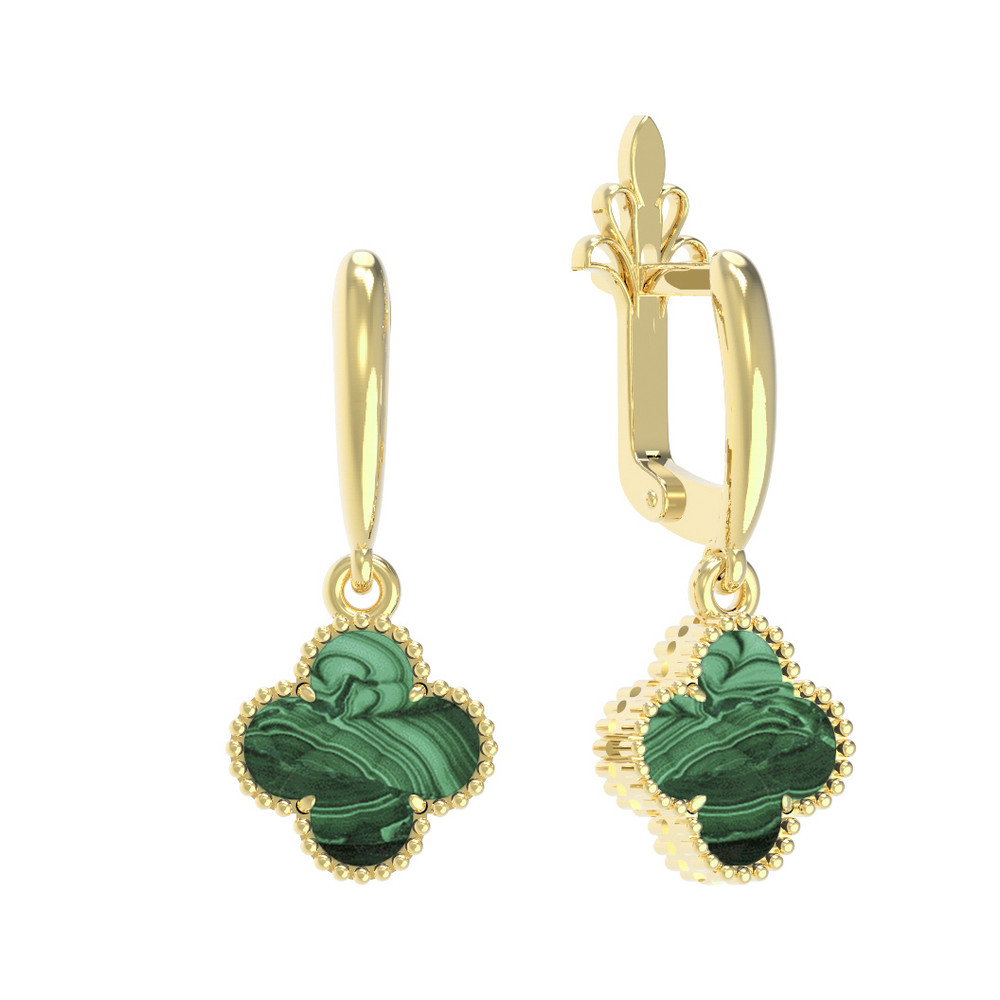 Серьги из лимонного золота c малахитом