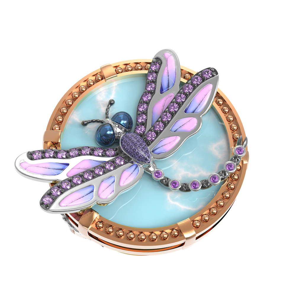 Кольцо из золота c бирюзой, аметистом и эмалью