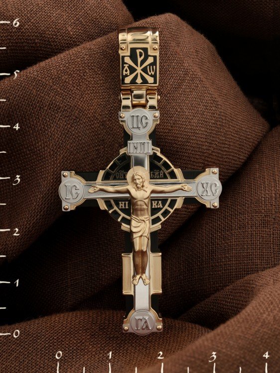 Крест из золота c эмаль и эбеновым деревом