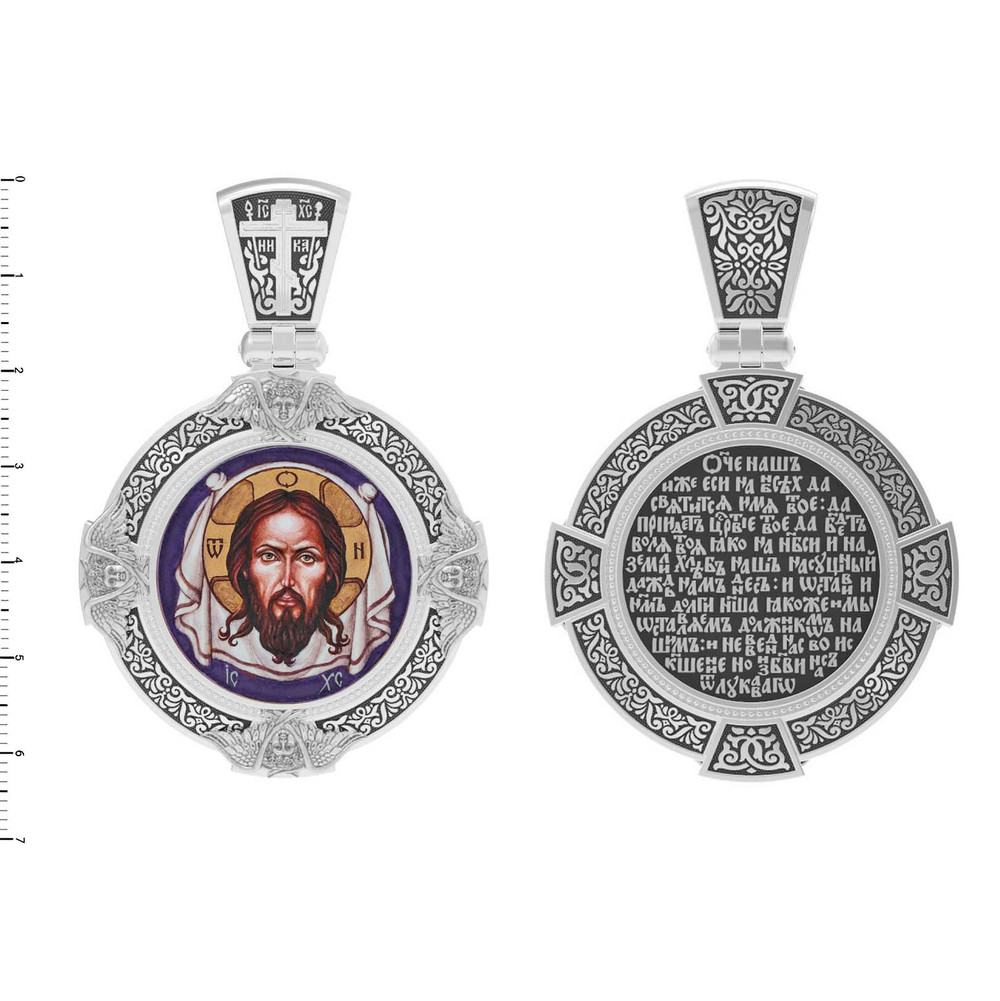 Образок из белого золота c эмаль , иконописью и темперой