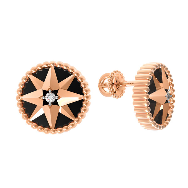 Серьги из золота c фианитом и ониксом