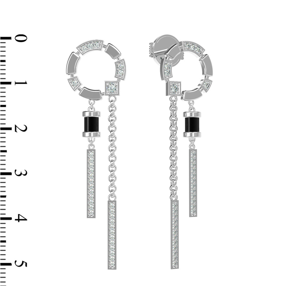 Серьги из белого золота c бриллиантами и ониксом