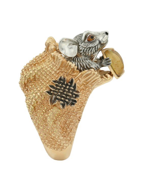 Кольцо из лимонного золота c эмаль и янтарём