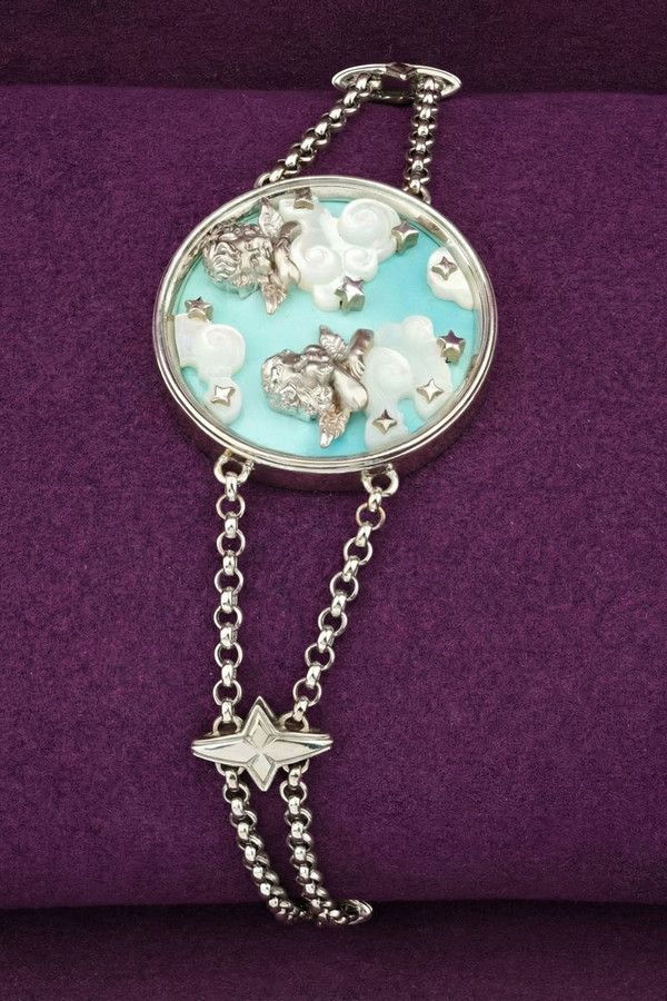 Браслет из белого золота c бирюзой и перламутром