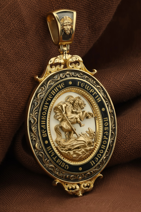 Образок из лимонного золота c эмаль