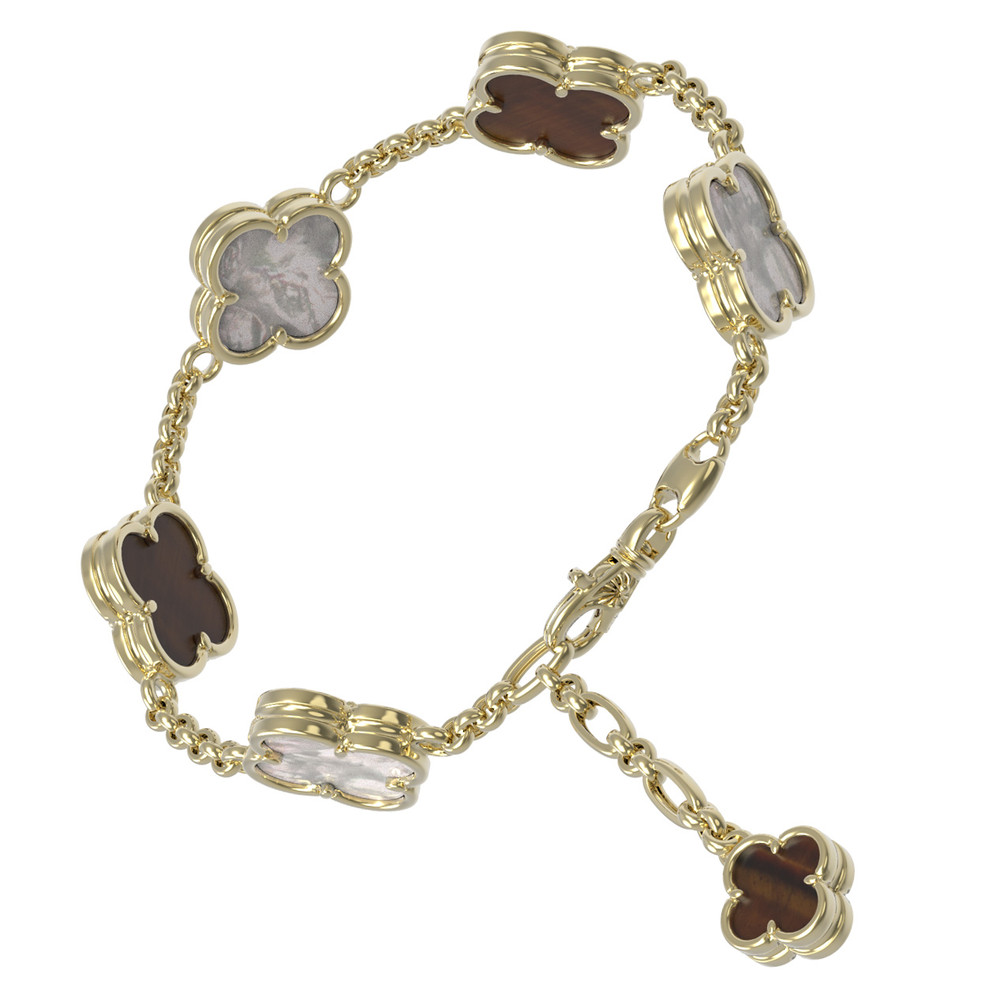 Браслет из лимонного золота c тигровым глазом и перламутром