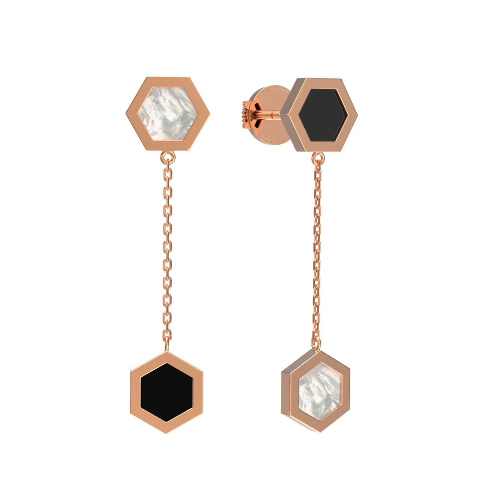 Серьги из золота c ониксом и перламутром