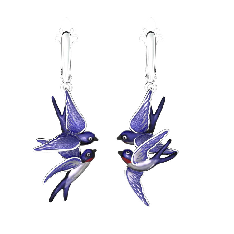 Серьги из белого золота c эмаль