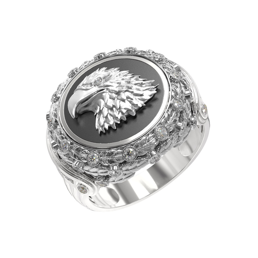 Кольцо из белого золота c бриллиантами и ониксом