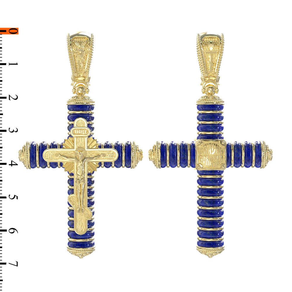 Крест из лимонного золота c лазуритом