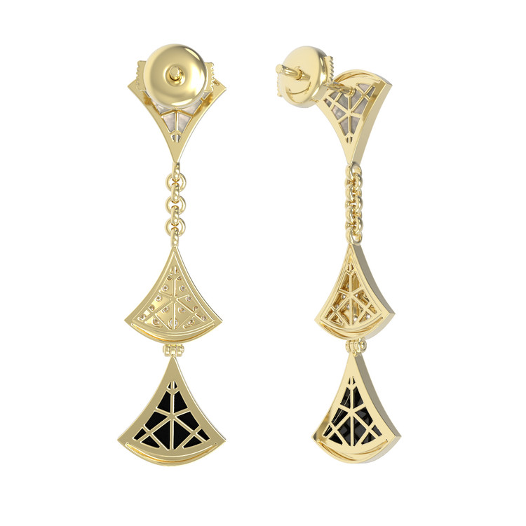 Серьги из лимонного золота c бриллиантами, ониксом и перламутром