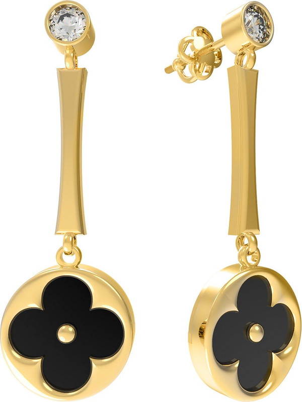 Серьги из лимонного золота c фианитом и ониксом