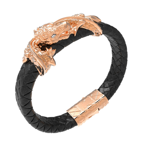 Браслет из золота c бриллиантами и кожаным шнурком