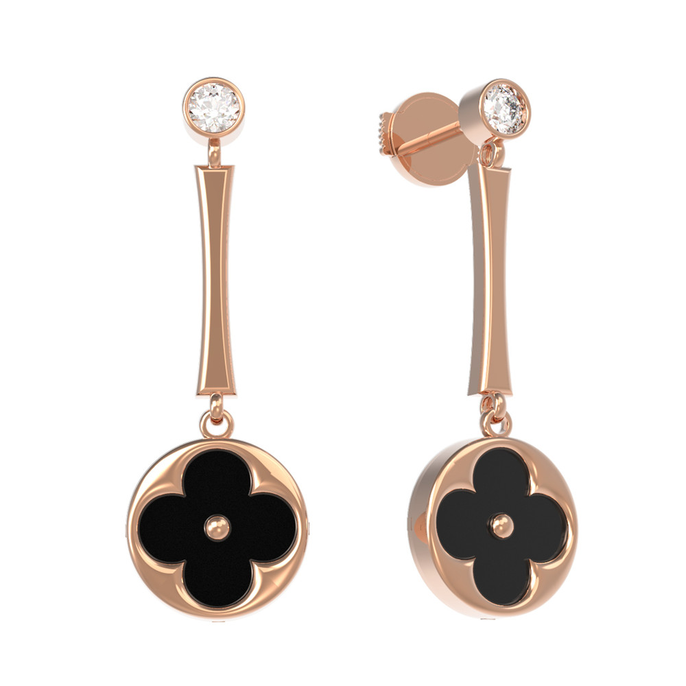 Серьги из золота c фианитом и ониксом