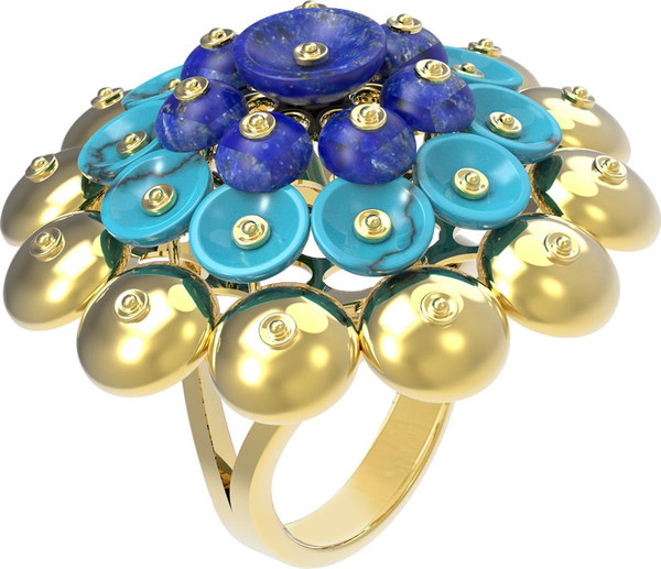 Кольцо из лимонного золота c бирюзой и лазуритом