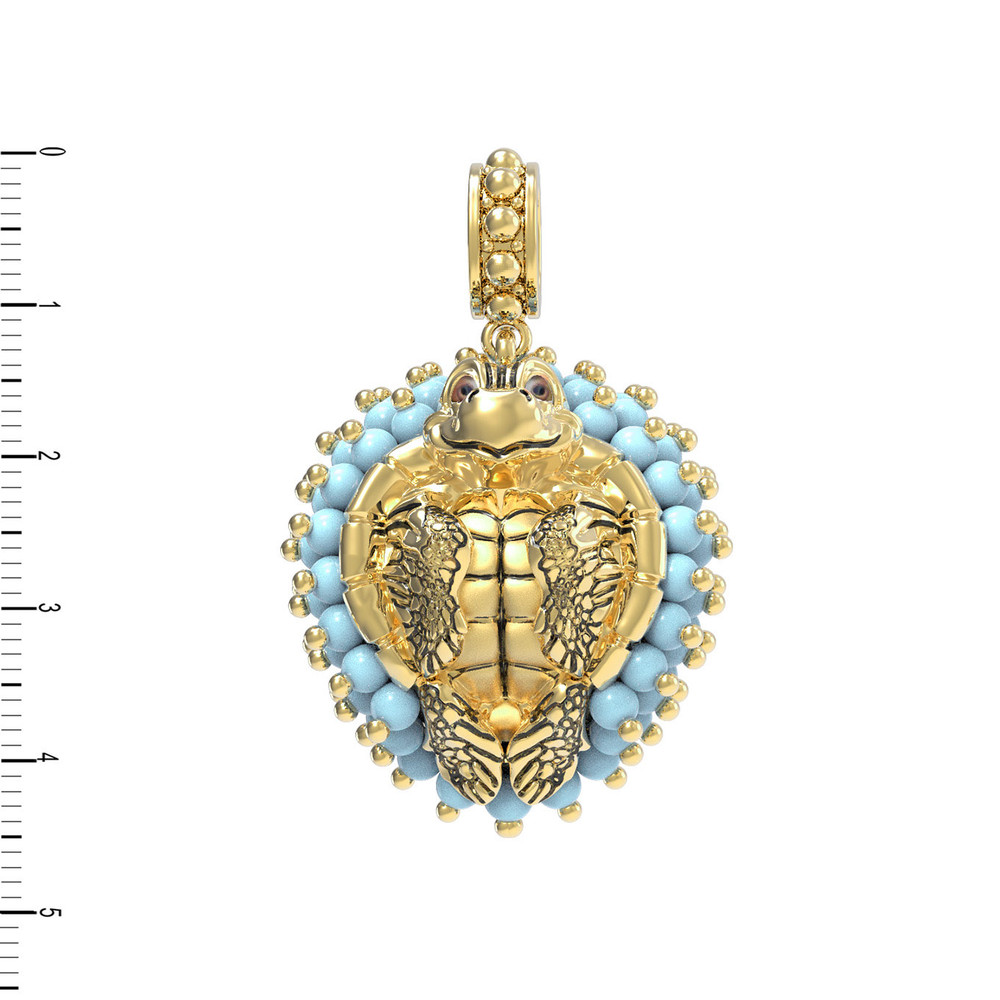 Подвеска из лимонного золота c эмалью и бирюзой