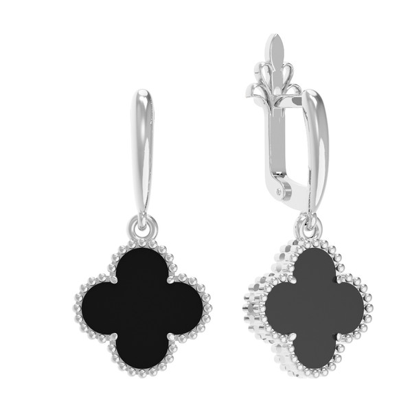 Серьги из белого золота c ониксом