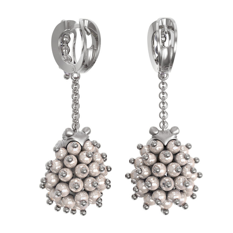 Серьги из белого золота c эмаль и жемчугом