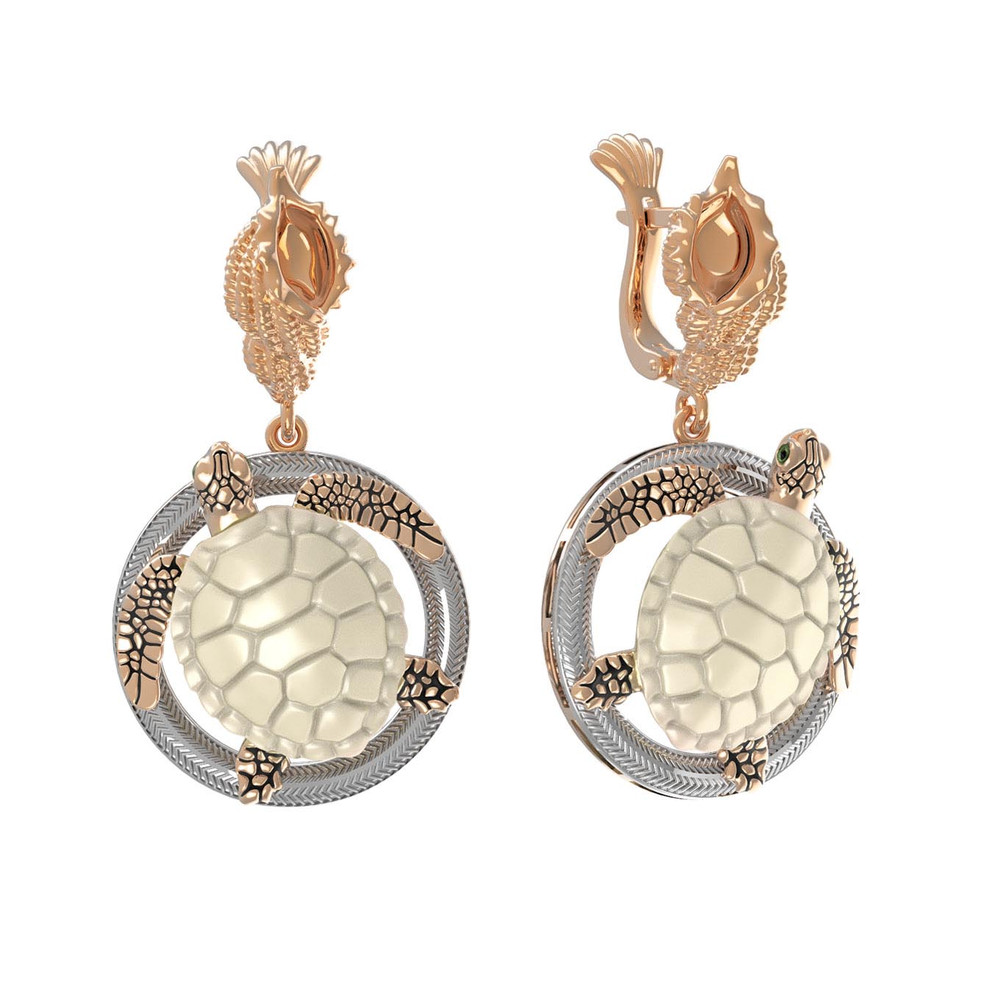 Серьги из золота c эмалью и бивнем мамонта