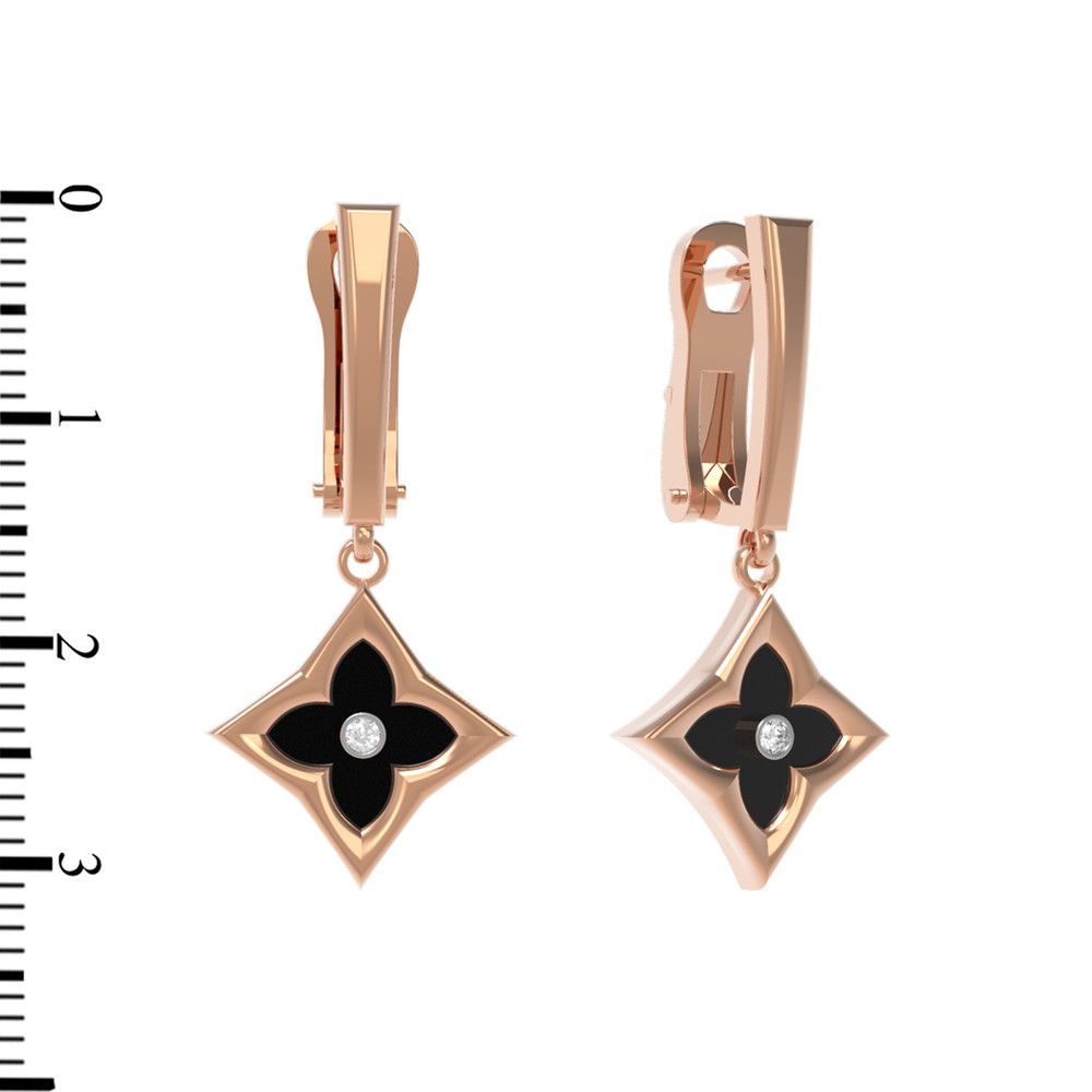 Серьги из золота c бриллиантами и ониксом