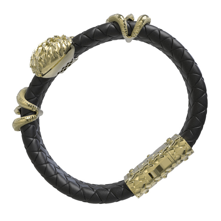 Браслет из лимонного золота c бриллиантами и кожаным шнурком