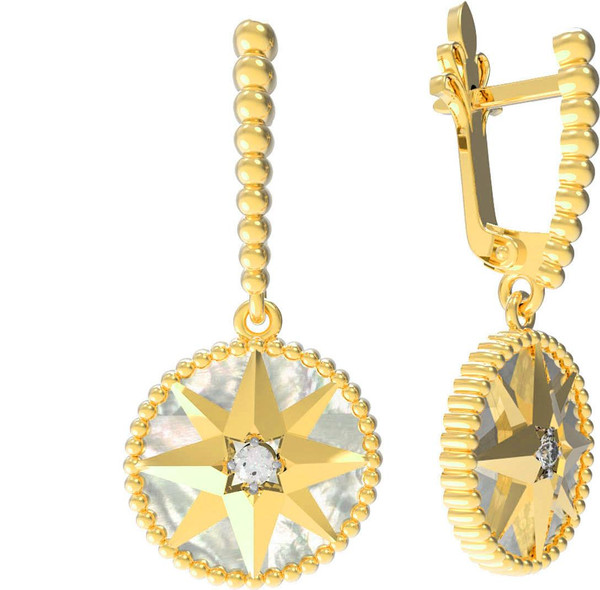 Серьги из лимонного золота c фианитом и перламутром