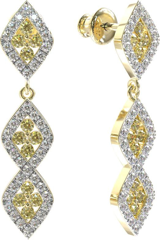 Серьги из лимонного золота c бриллиантами и сапфиром