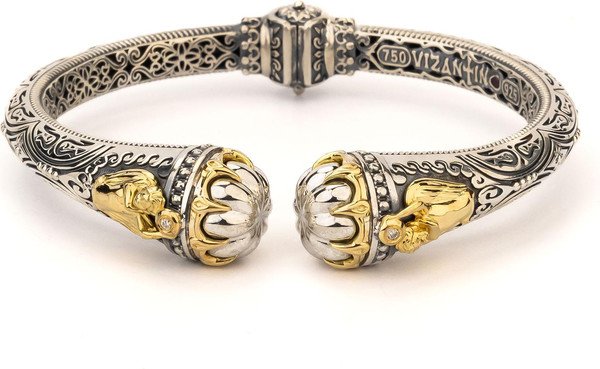 Браслет из серебра и золота c бриллиантами и рубином