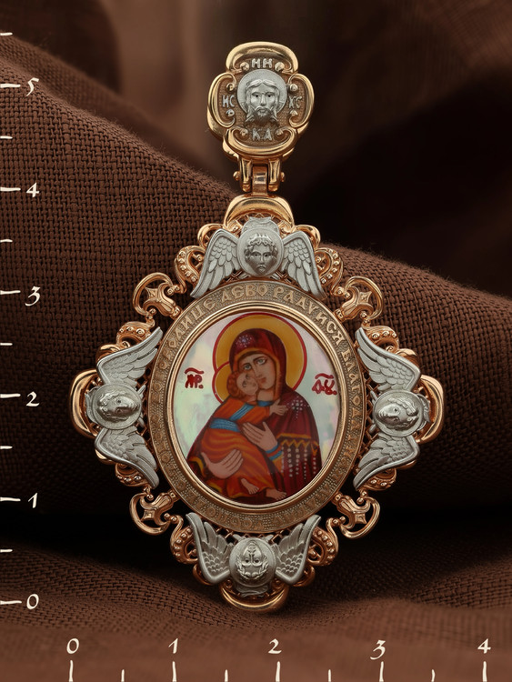 Образок из золота c эмаль и перламутром