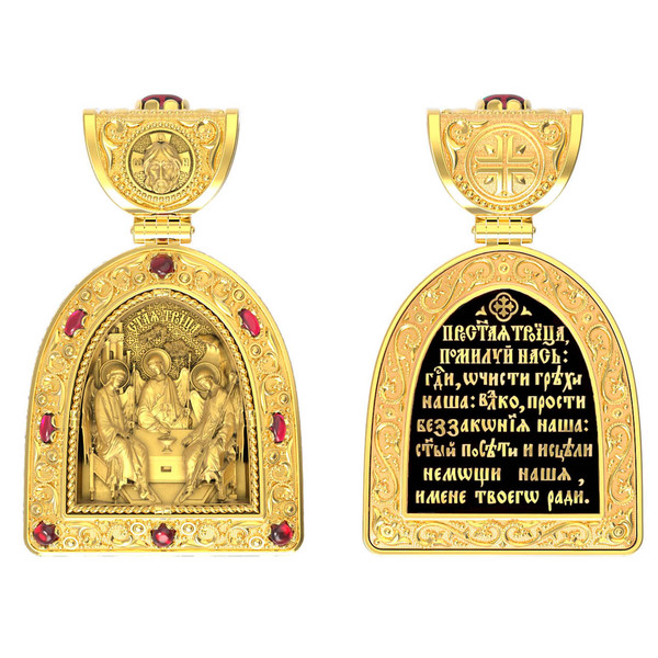 Образок из лимонного золота c эмаль и рубином