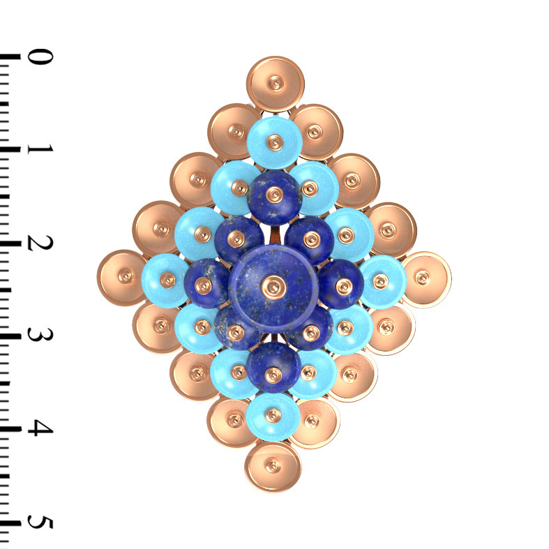 Подвеска из золота c бирюзой и лазуритом