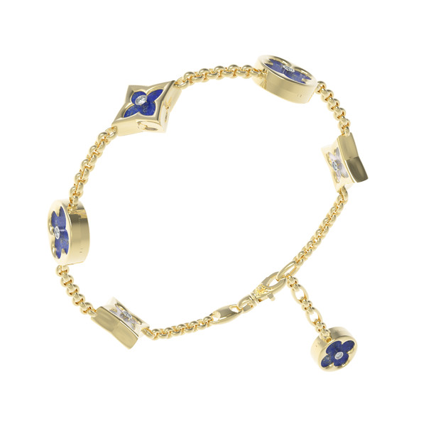 Браслет из лимонного золота c бриллиантами, лазуритом и перламутром