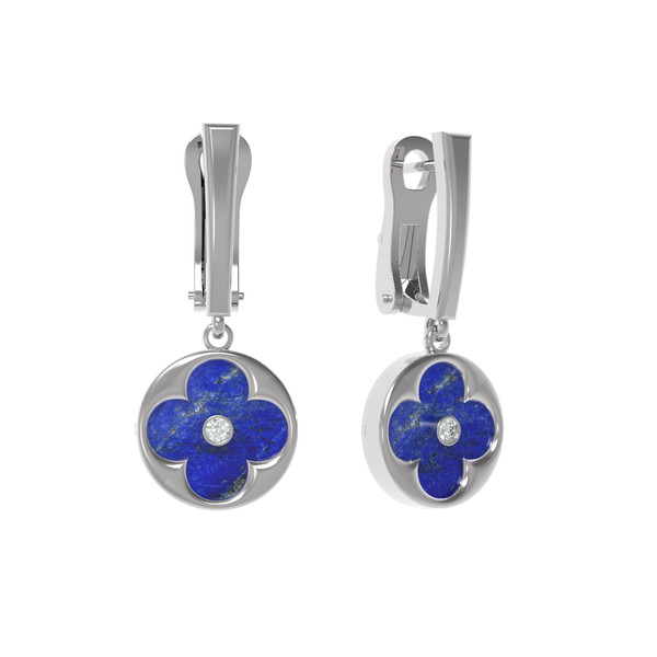 Серьги из белого золота c бриллиантами и лазуритом