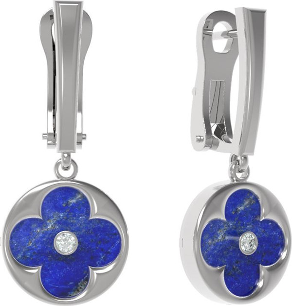 Серьги из белого золота c бриллиантами и лазуритом