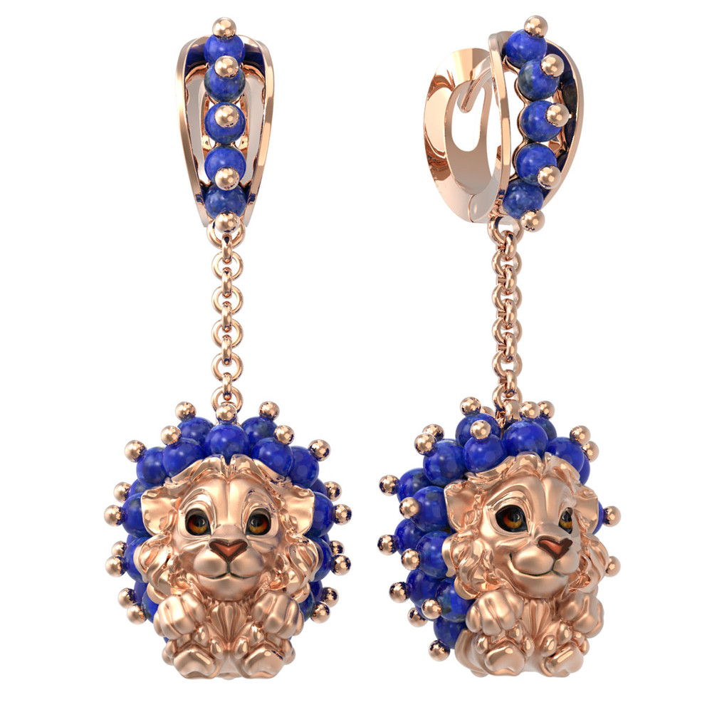 Серьги из золота c эмаль и лазуритом