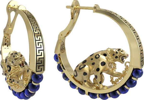 Серьги из лимонного золота c эмаль и лазуритом