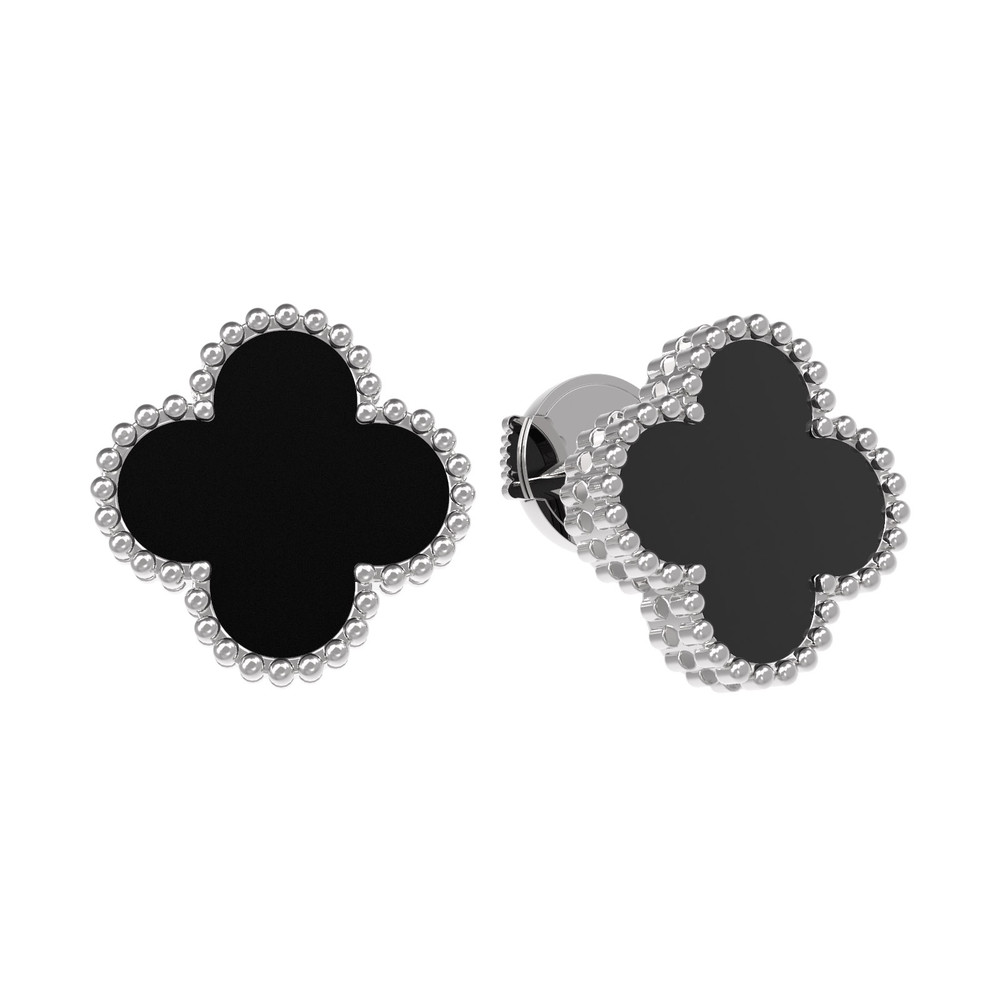 Серьги из белого золота c ониксом