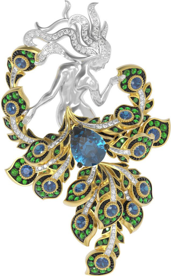 Брошь из лимонного золота c фианитом и топазом London