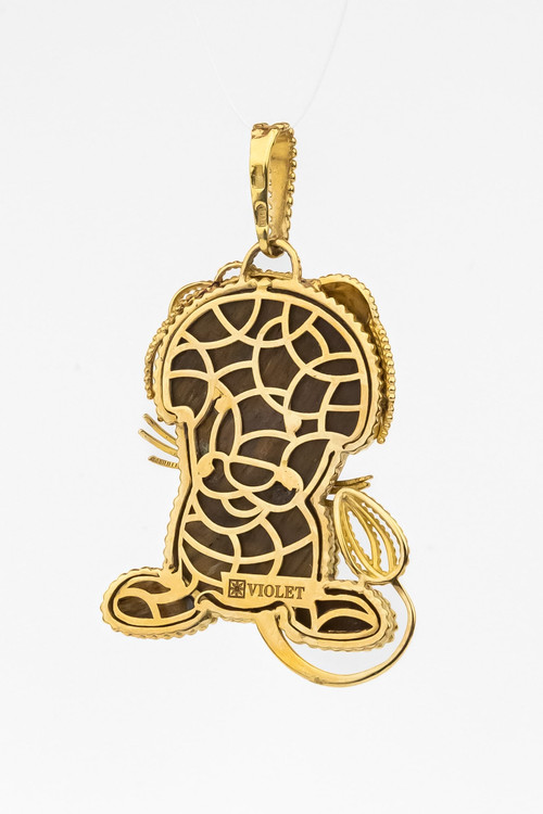 Подвеска из лимонного золота c эмаль и тигровым глазом