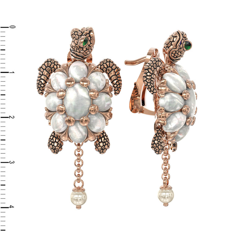 Серьги из золота c эмалью, жемчугом и перламутром