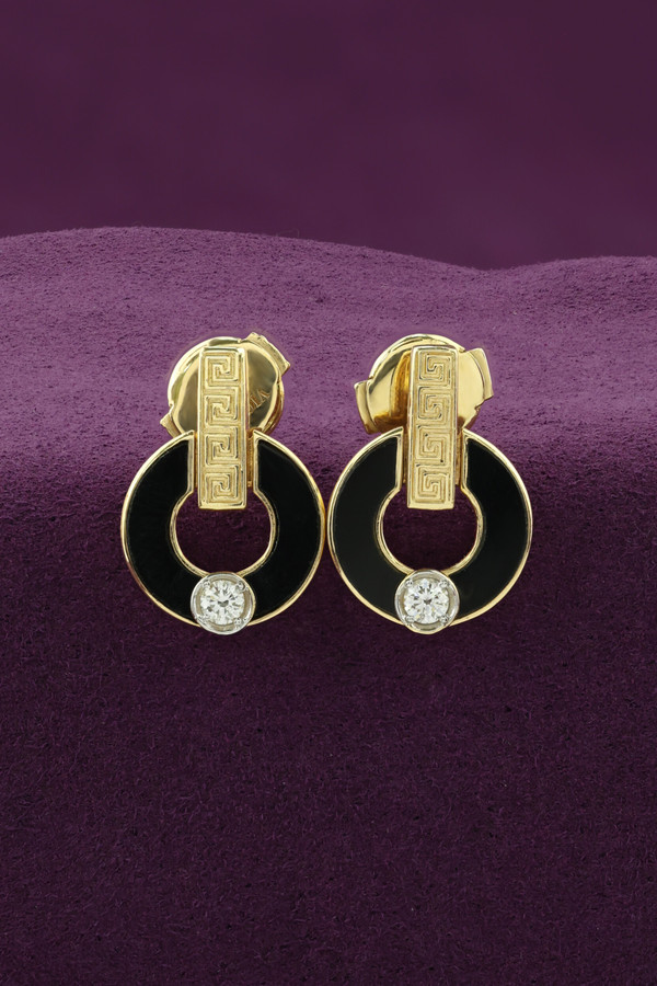 Серьги из лимонного золота c бриллиантами и ониксом