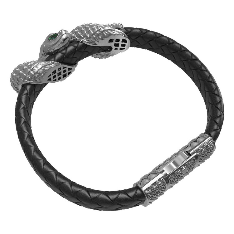 Браслет из белого золота c бриллиантами, изумрудом и шнурком