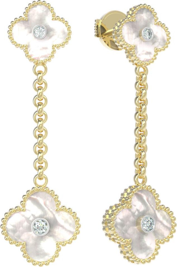 Серьги из лимонного золота c бриллиантами и перламутром