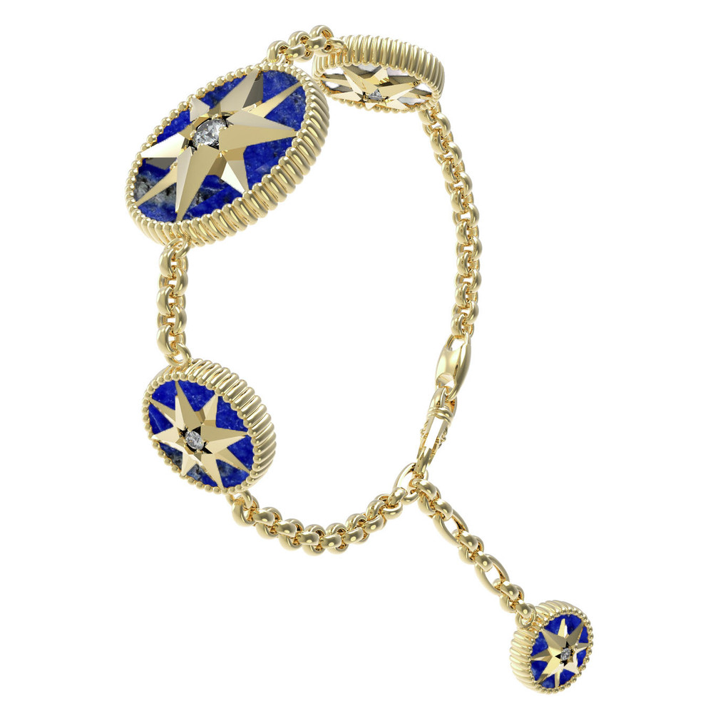 Браслет из лимонного золота c фианитом, лазуритом и перламутром