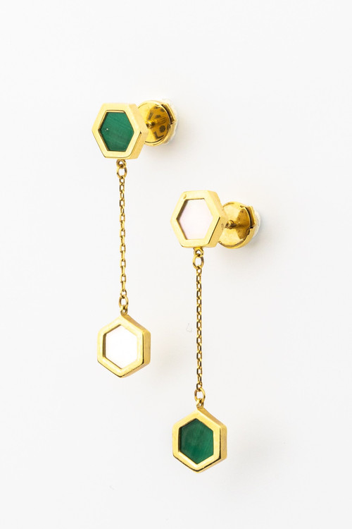 Серьги из лимонного золота c малахитом и перламутром