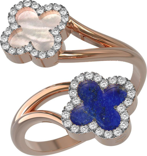 Кольцо из золота c бриллиантами, лазуритом и перламутром